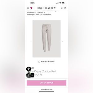 Holt Renfrew XS Varley Alice Pique Cotton Knit Sweat Jogging Lounge Pant